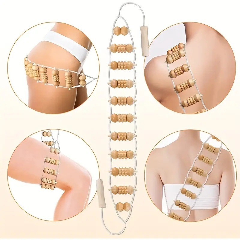 Household Back Strip Massager Wooden Massager Back Pull Artifact Openable Back Roller Massage Fitness Tool
