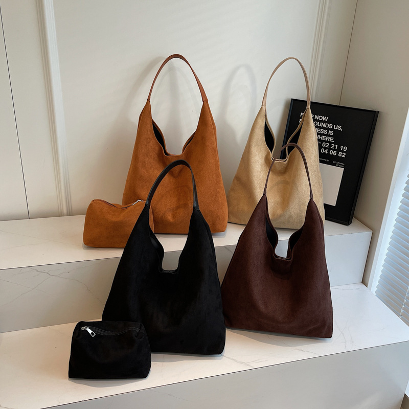 Сумка для отдыха большой емкости, женская осенняя и зимняя сумка через плечо 2024, замшевая сумка ведро