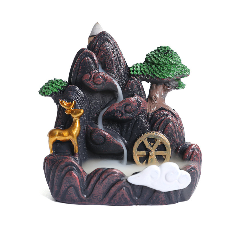 Factory Direct creative resin small backflow incense burner high mountain water sandalwood agarwood incense burner indoor home decoration