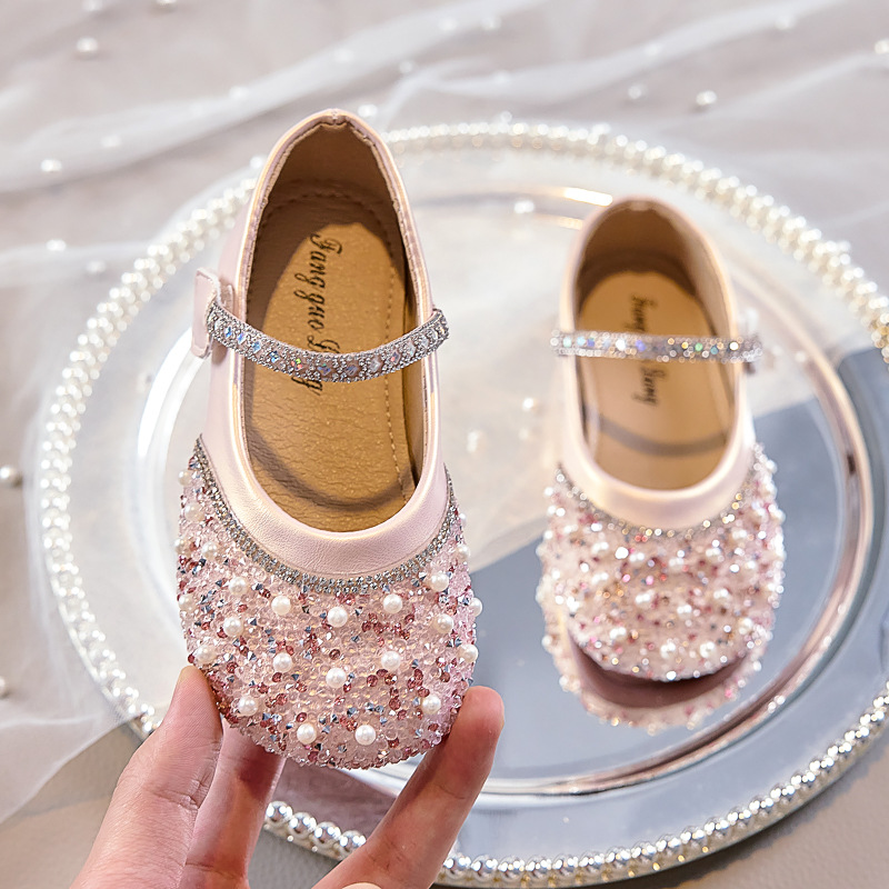Girls' Crystal Shoes 2026 Spring and Autumn New Style Children's Princess Shoes Soft Sole Flower Girl Single Shoes Performance Sequin Runway Shoes