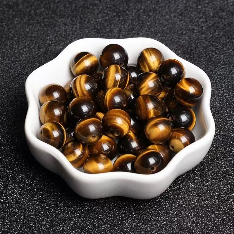Natural yellow tiger eye stone loose beads round beads spacer beads accessories Buddha beads accessories diy crystal jewelry beaded bracelet wholesale