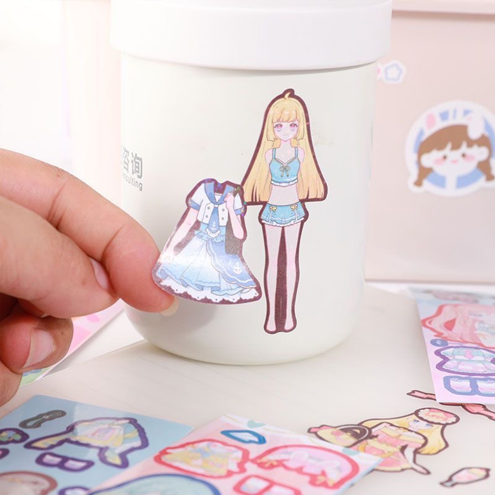 Children's DIY Dress Up Sticker Cartoon Girl's Educational Toy Girl's Heart Makeup Change Sticker Beautiful Makeup Show Hand Account