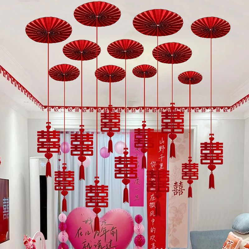 Wedding Room Decoration Set Living Room Wedding Decoration Ceiling Fan Flower Garland Happy Word Hanging Wedding Supplies Hanging