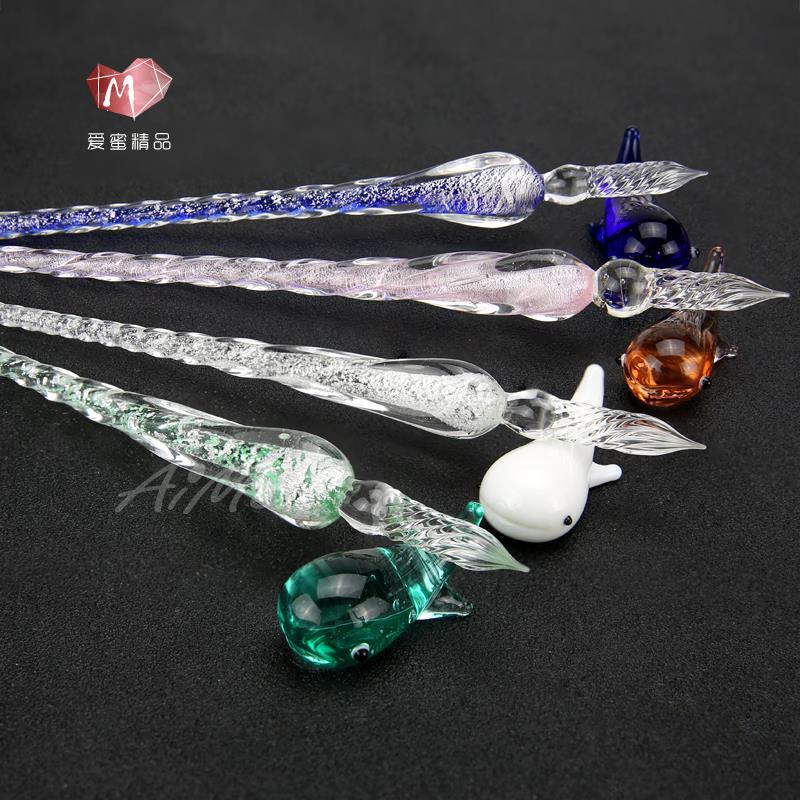 Starry Sky Glass Pen Dip Pen Crystal Gift Box Set Creative Stationery Gradient Gold Powder Color Ink Calligraphy