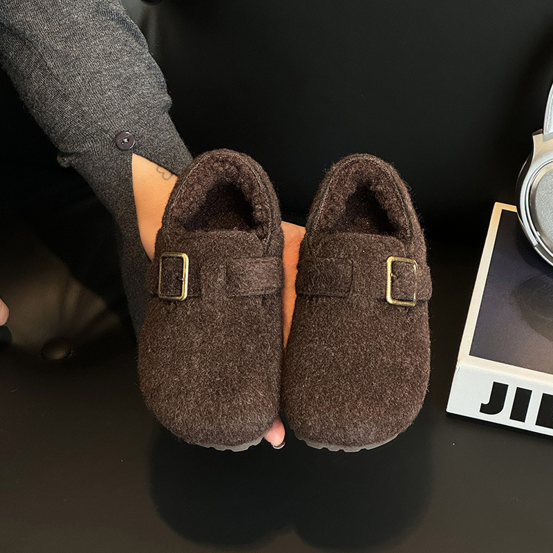 Children's Shoes Korean Style Casual Girls' Thick Woolen Fleece-Lined Birkenstock Shoes 2025 Winter New Kidsren's Low-Cut Warm Cotton Shoes Trendy