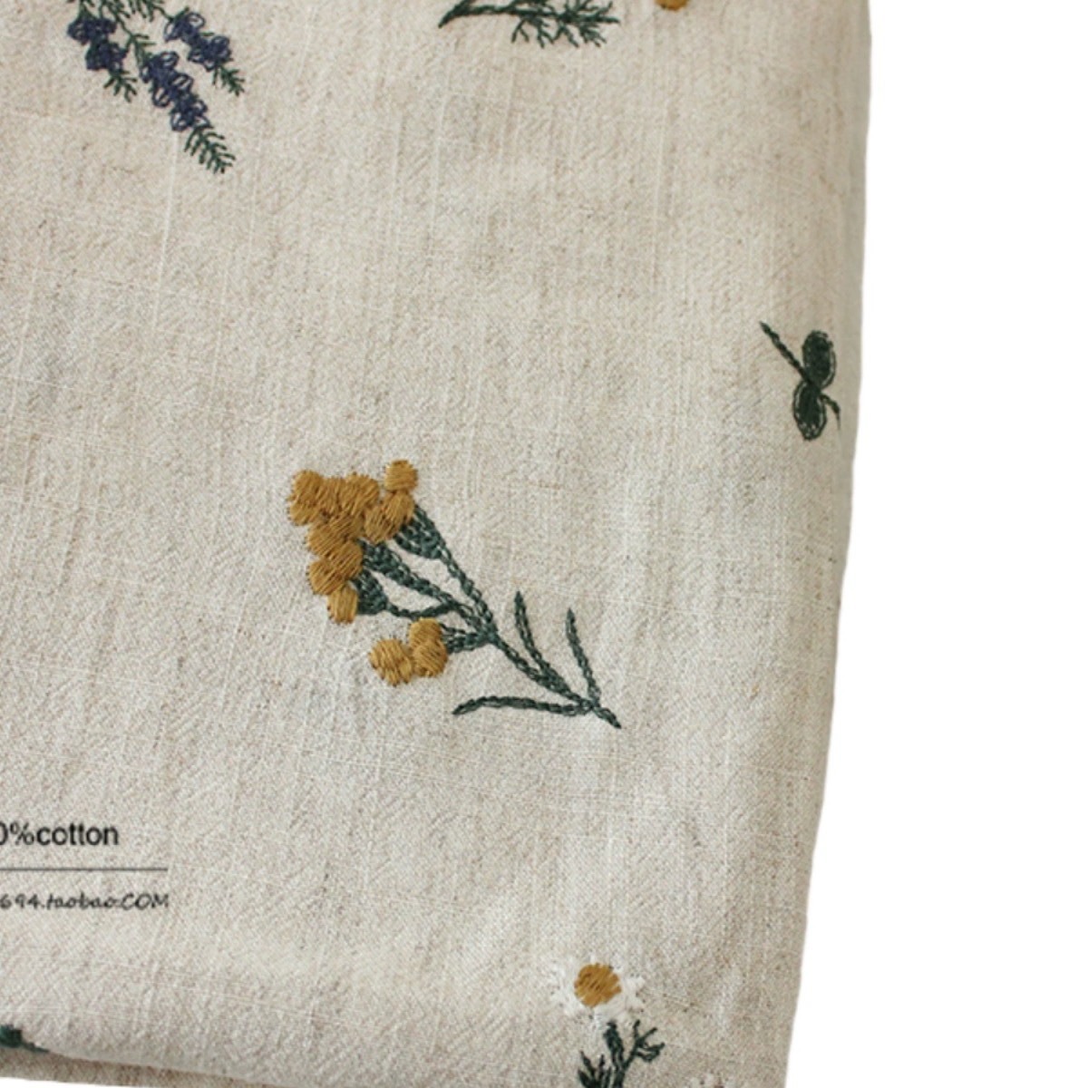 Cotton and Linen Embroidered Fabric Lavender Handmade Fabric Garment Fabric Pastoral Style 2 Colors