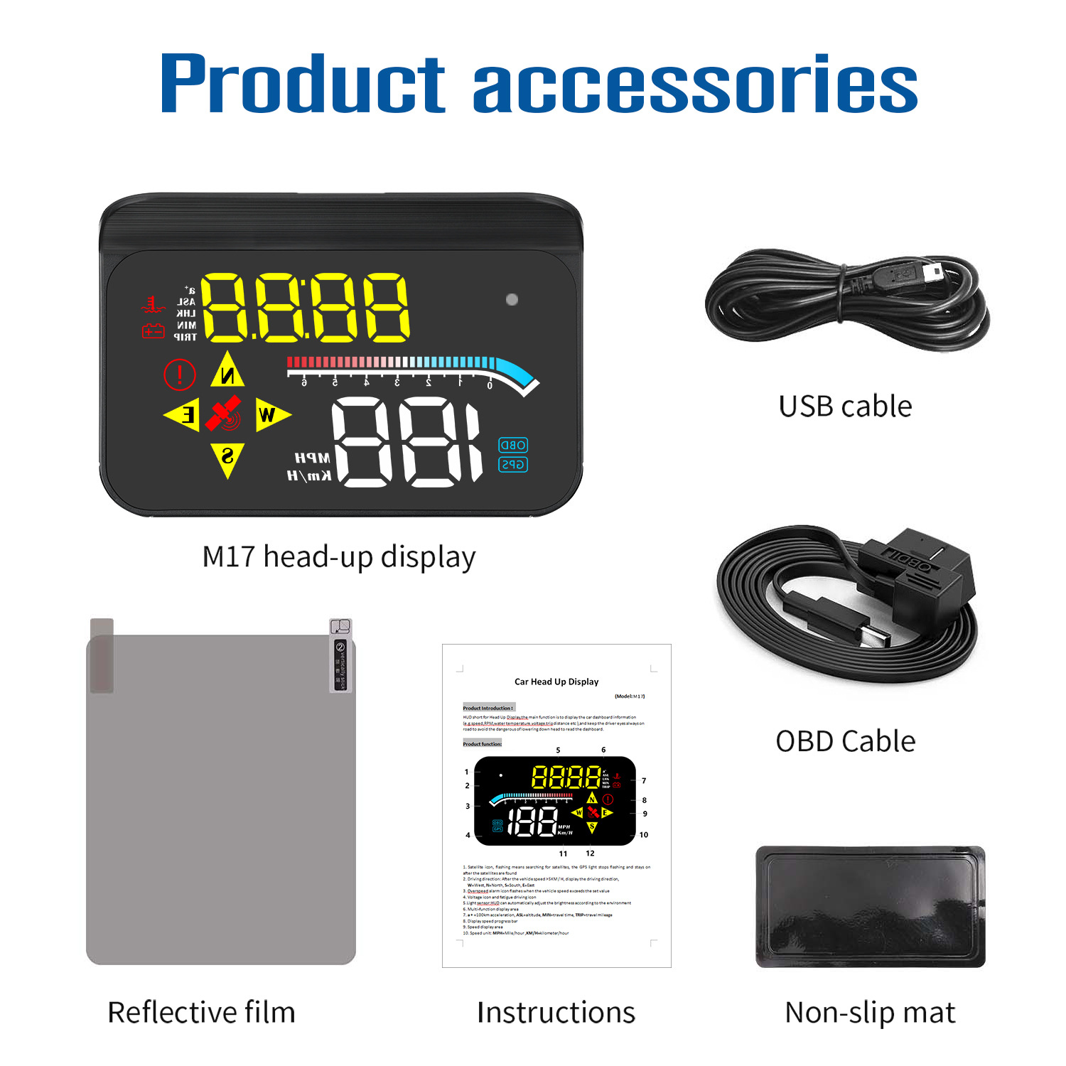 Car Head-Up Display Car Obd+Gps Dual System Hud Cross-Border Hot Selling Head-Up Display Supports Customization
