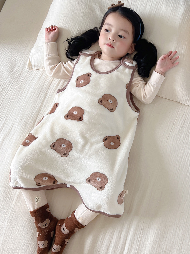 Autumn and winter baby flannel sleeping bag children's Four Seasons thick split-leg sleeping bag boys and girls cartoon homewear jumpsuit