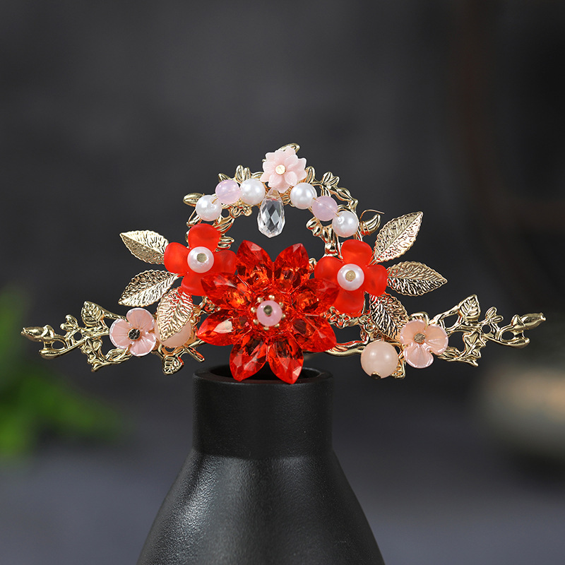 New Hanfu children's headdress tassel full set of red ancient style glass raccoon hair crown simple hair super fairy ancient costume step shake