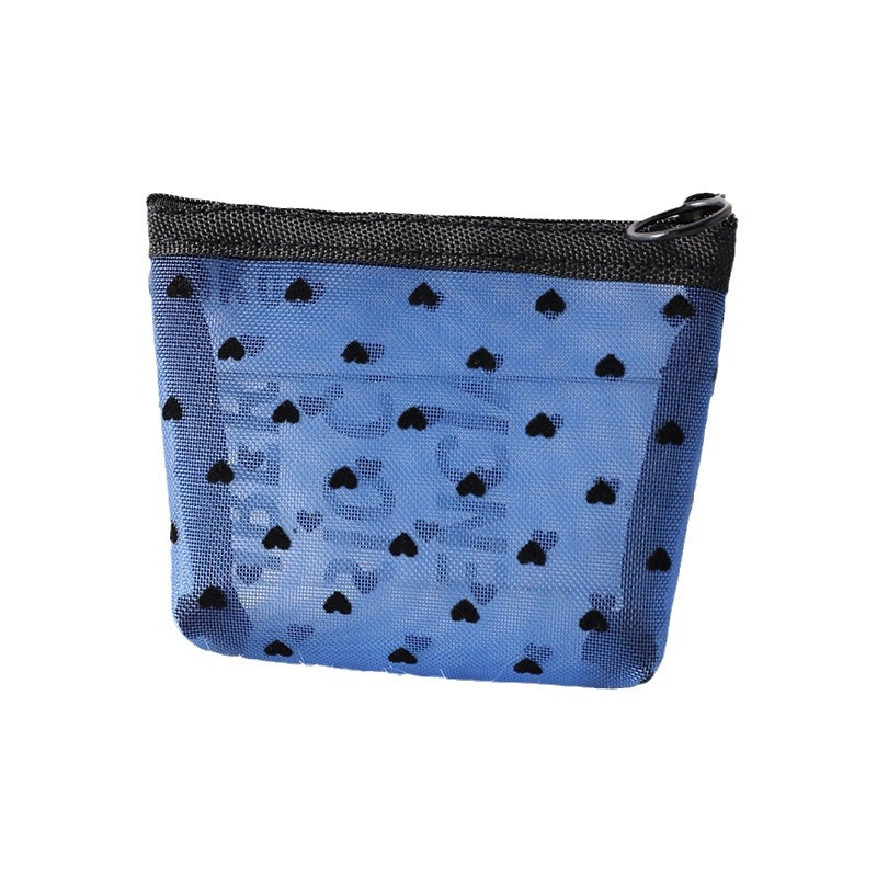 New Ins Love Flocking Powder Mesh Makeup Bag Girls' Heart Portable Washing Large Capacity Breathable Lipstick Trade