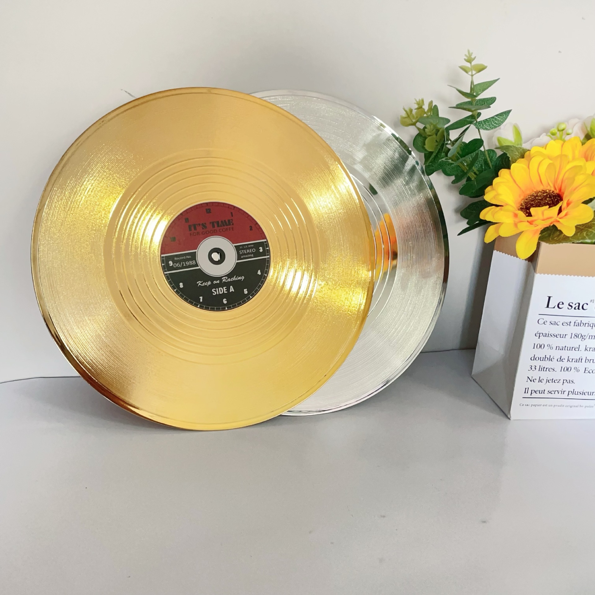 Creative Golden Simulation Color Glue Transparent Vinyl Records Vintage Decorative Wall Stickers Music Bar Nostalgic CD Ornaments