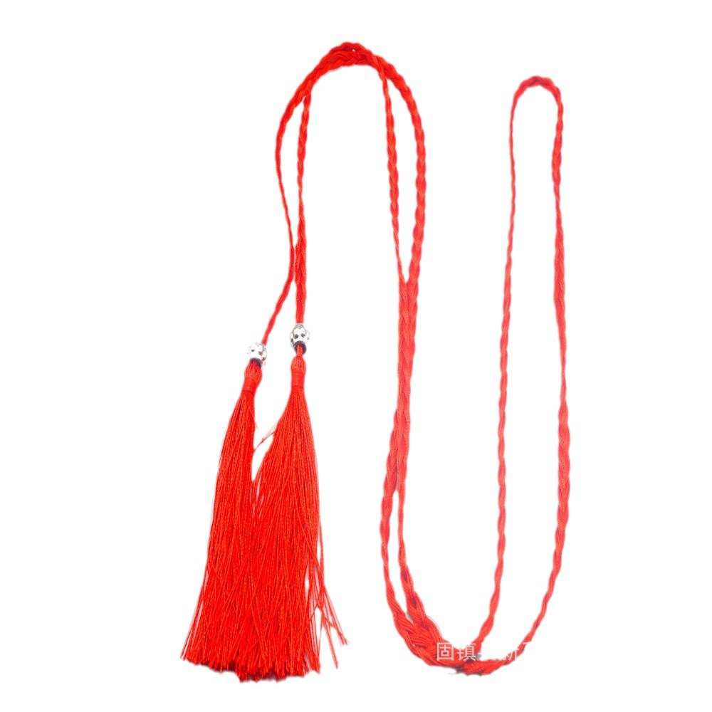 Polyester Hand-woven Belt Three-strand Braid Pumpkin Beads Tassel Hanging Spike Belt Decoration Vintage Hanfu Waist Rope