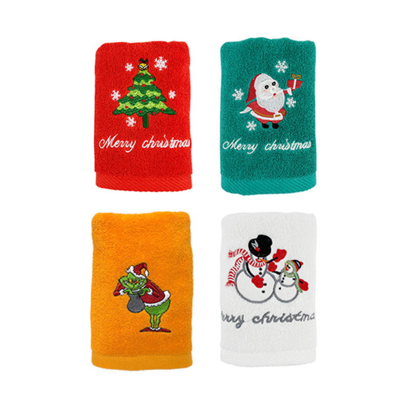 Christmas towel suit gift cotton Christmas theme embroidery towel Santa Claus foreign trade kitchen towel logo