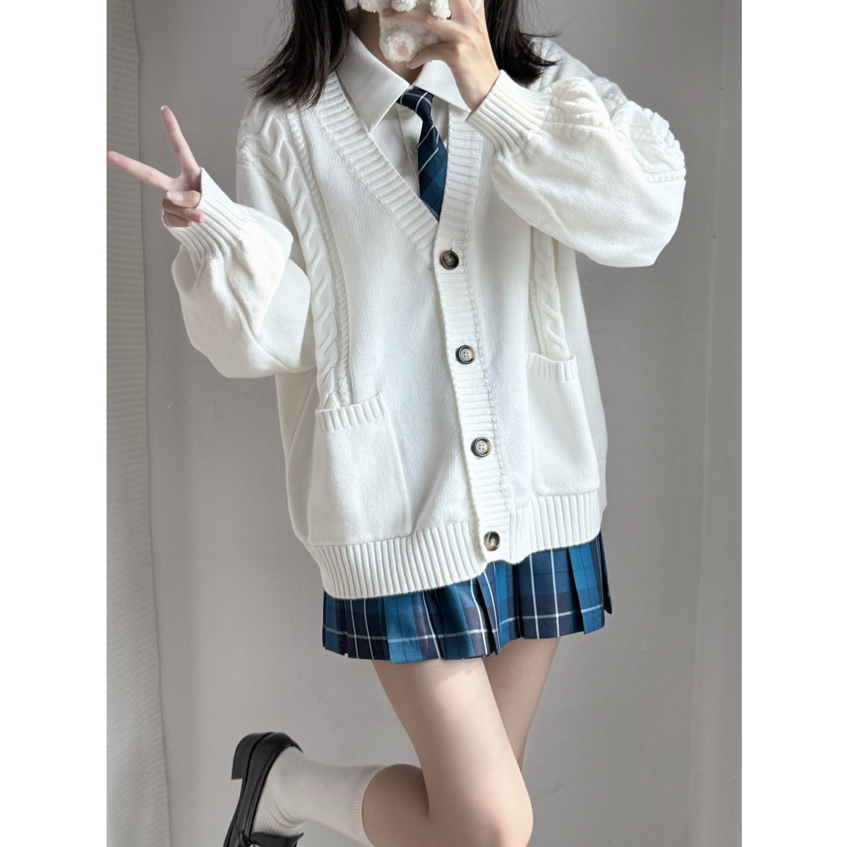 Yan Muxi Original jk Uniform Knitted Cardigan Japanese College Style Loose Lazy Solid Color Sweater Autumn and Winter Coat