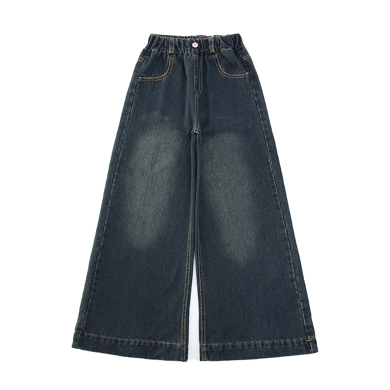 Girls' Pants Spring and Autumn Fashionable Trendy Autumn Wide-Leg Pants for Older Children Internet Celebrity Street Style Autumn Loose Children's Jeans