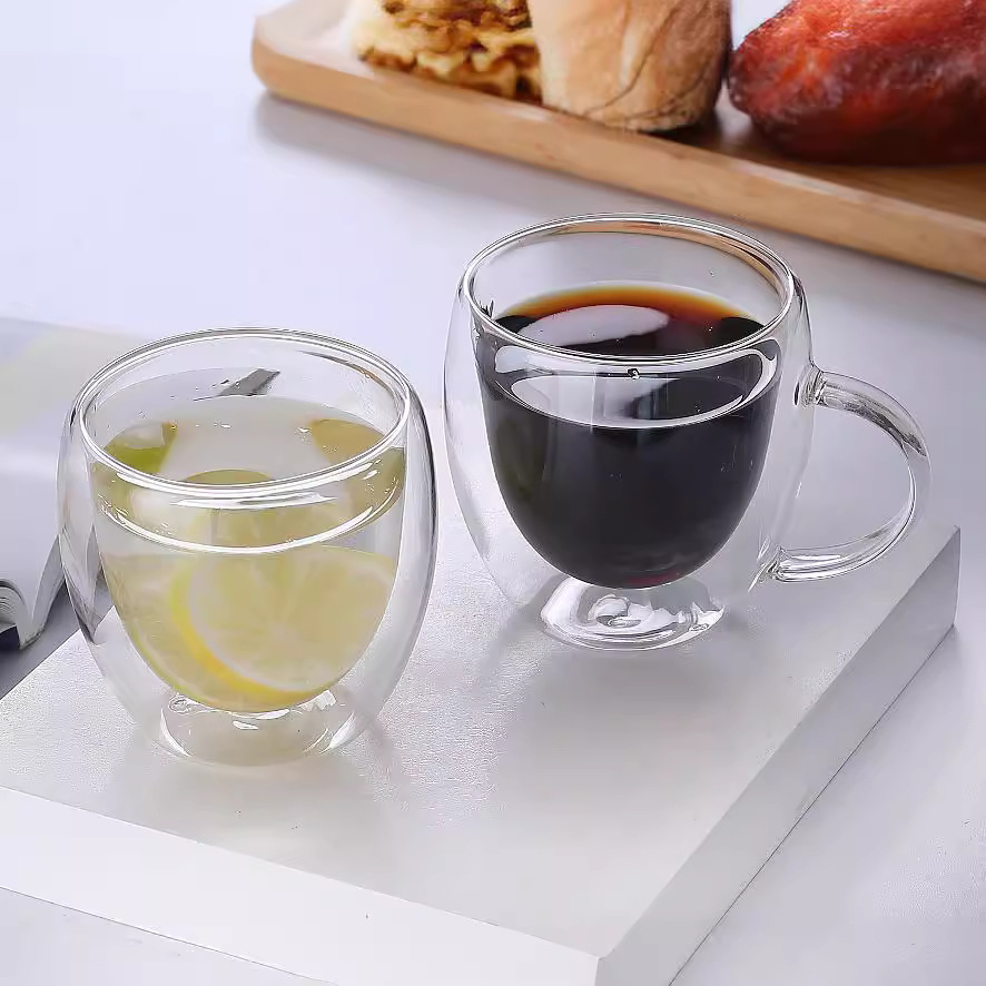Стакан из двойного стекла Высокий боросиликатный термостойкий домашний стакан для сока молока кофе круглой яйцевидной формы прозрачный термоизолированный чайный стакан