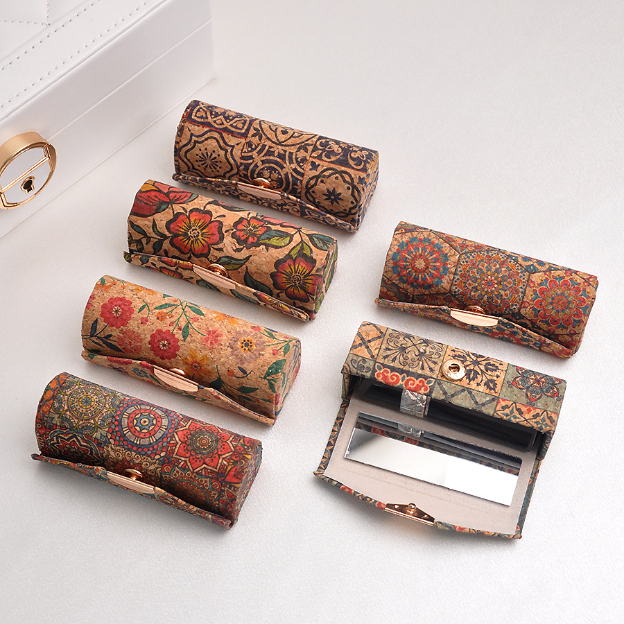 Cross-Border Portable Chinese Style Lipstick Box Gift Box Simple and High-End with Mirror Folding Lipstick Storage Box Dustproof
