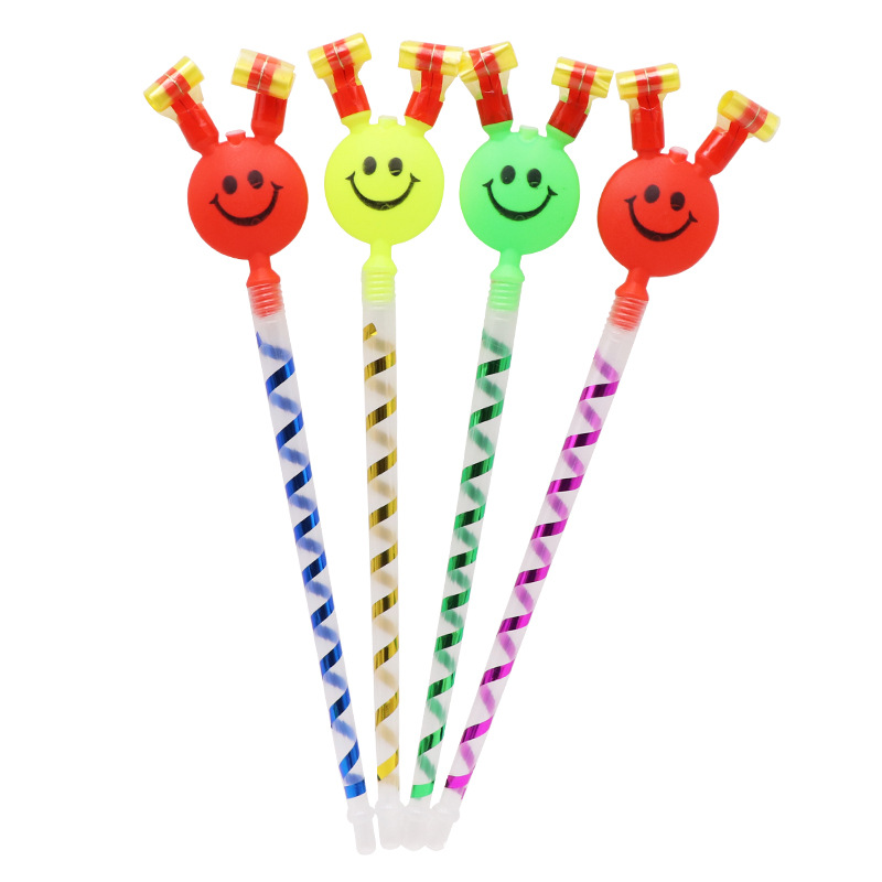 Children's large smiley face Horn birthday Dragon whistle roll whistle party school push creative fun toys wholesale