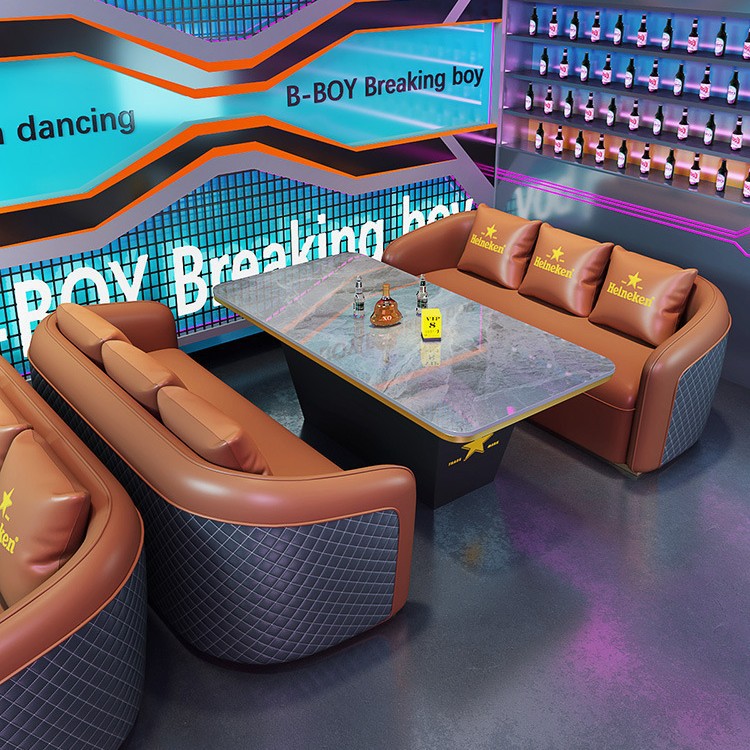 Ktv Sofa Light Luxury Bar Clear Bar Bistro U-Shaped Box Home Theater Club Sofa Coffee Table Set