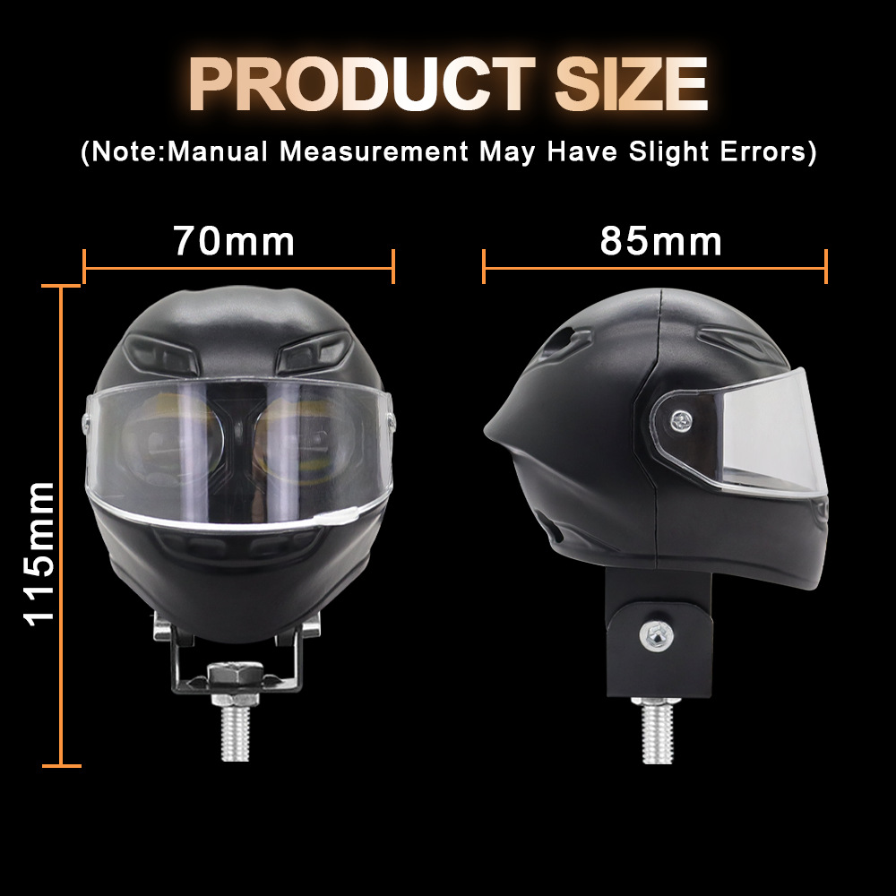 New Helmet Spotlight Black Shell White and Yellow Two-Color Lens Electric Vehicle Motorcycle Led External Spotlight