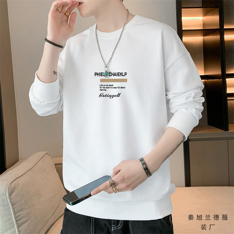 2023 New Autumn and Spring Long-Sleeve T-Shirt Men's Sweatshirt Base Shirt Men's Round Neck Pullover Sweatshirt Men's Trendy Casual