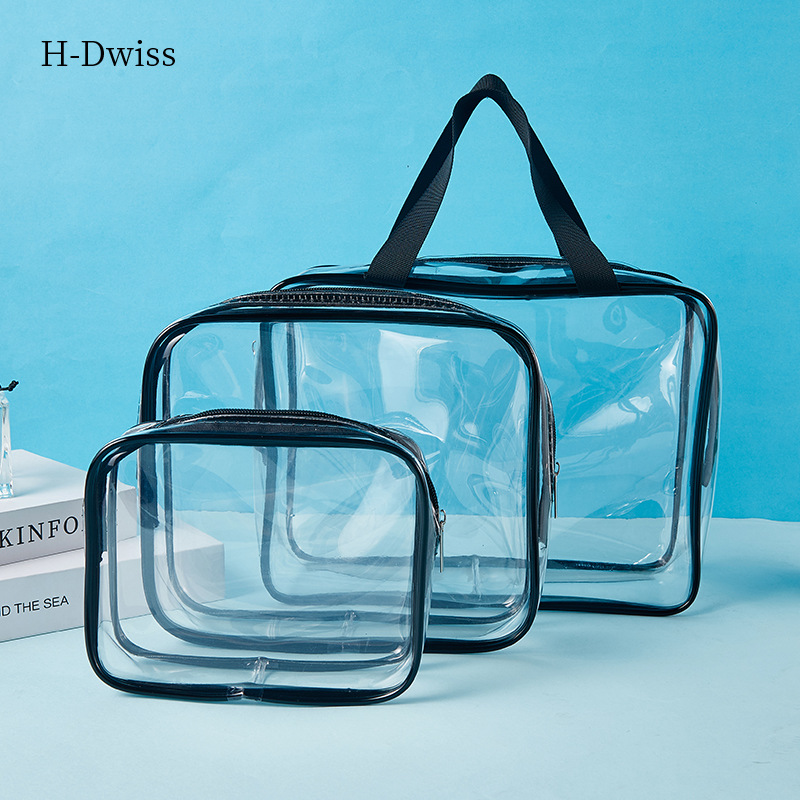PVC Transparent Toiletry Bag Three-Piece Multi-Functional Waterproof Portable Cosmetic Bag Storage Bag Travel Set Printed Logo