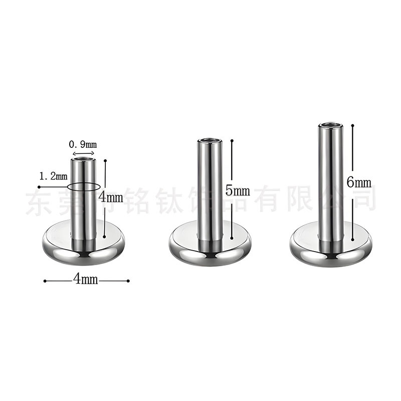 G23 Titanium Alloy Ear Stud Post Internally Threaded Lip Stud Base Flat Straight Rod Ear Bone Stud Internally Threaded Body Piercing Jewelry