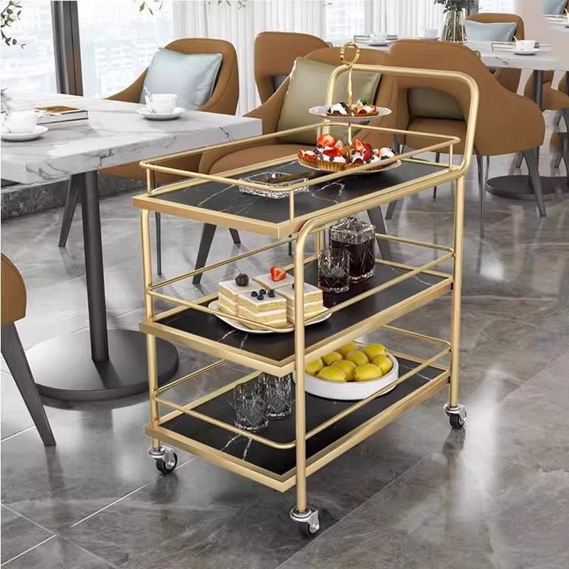 Nordic Mobile Trolley, High-End Storage Cart, Hotel Beverage Cart, Golden Multi-Layer Iron Dining Cart, Restaurant Serving Cart