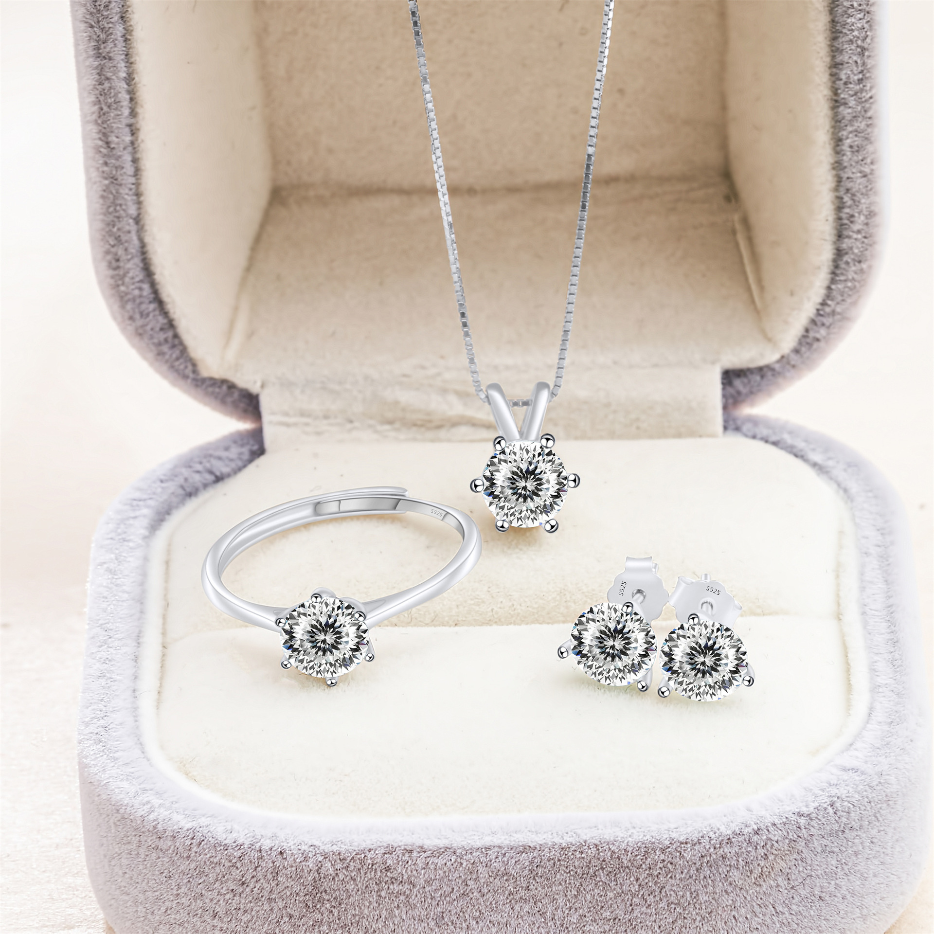 Cross-Border Exclusive Moissanite Jewelry Set Earrings Ring Necklace Sterling Silver with Certificate Moissanite Jewelry Tested Diamond Pen