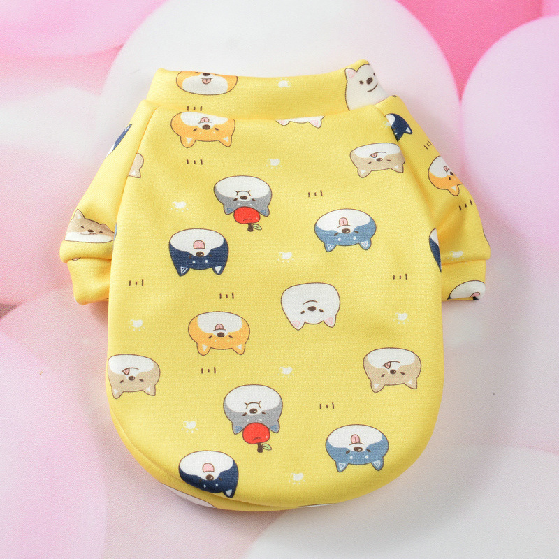 Amazon cross-border pet cartoon printing fleece-lined warm clothing small dog cat dog clothes supplies wholesale