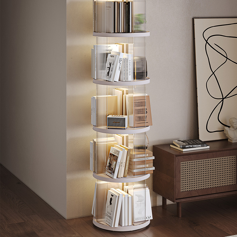 360 Degree Rotating Bookshelf Transparent Bookcase Children's Picture Book Storage Rack Household Student Simple Floor Storage Rack
