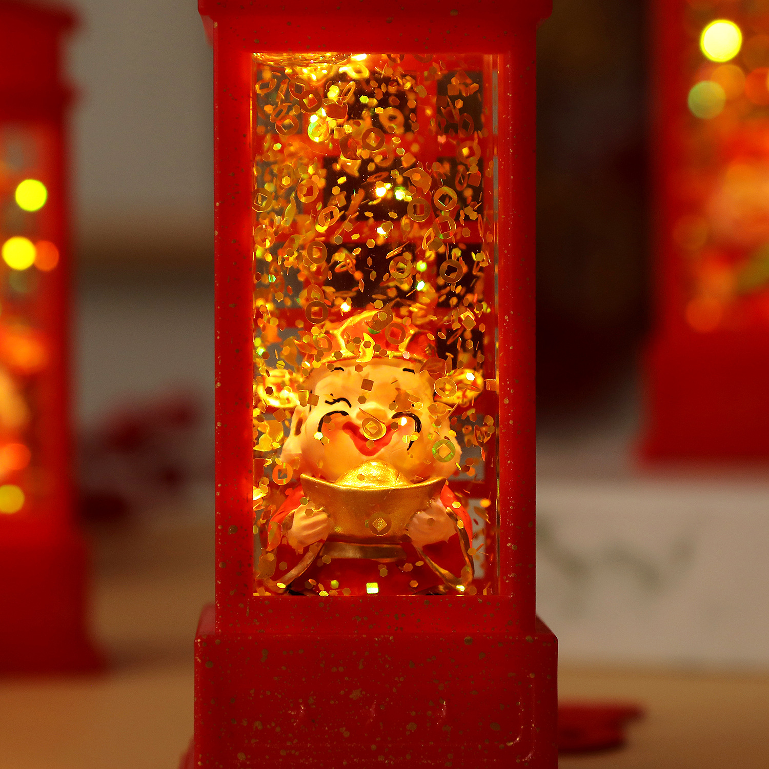 New Year God of Wealth Water Filled Phone Booth Night Light Desktop Ornament Decoration New Year Gift