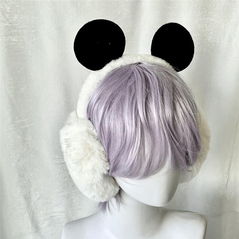 Cute Panda Ears Plush Earmuffs for Women Winter Warm and Cold-Proof Earmuffs Foldableable Lolita Ear Warmers