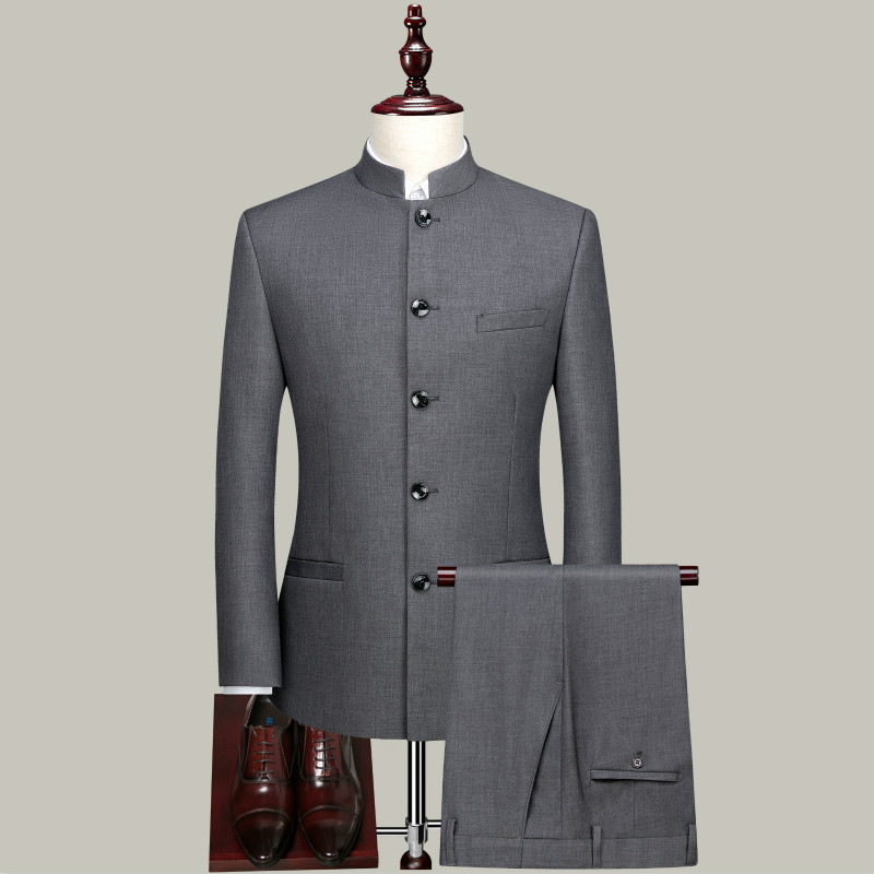 Zhongshan Suit Men's Youth Slim-fit Collar Suit Wedding Dress Banquet 