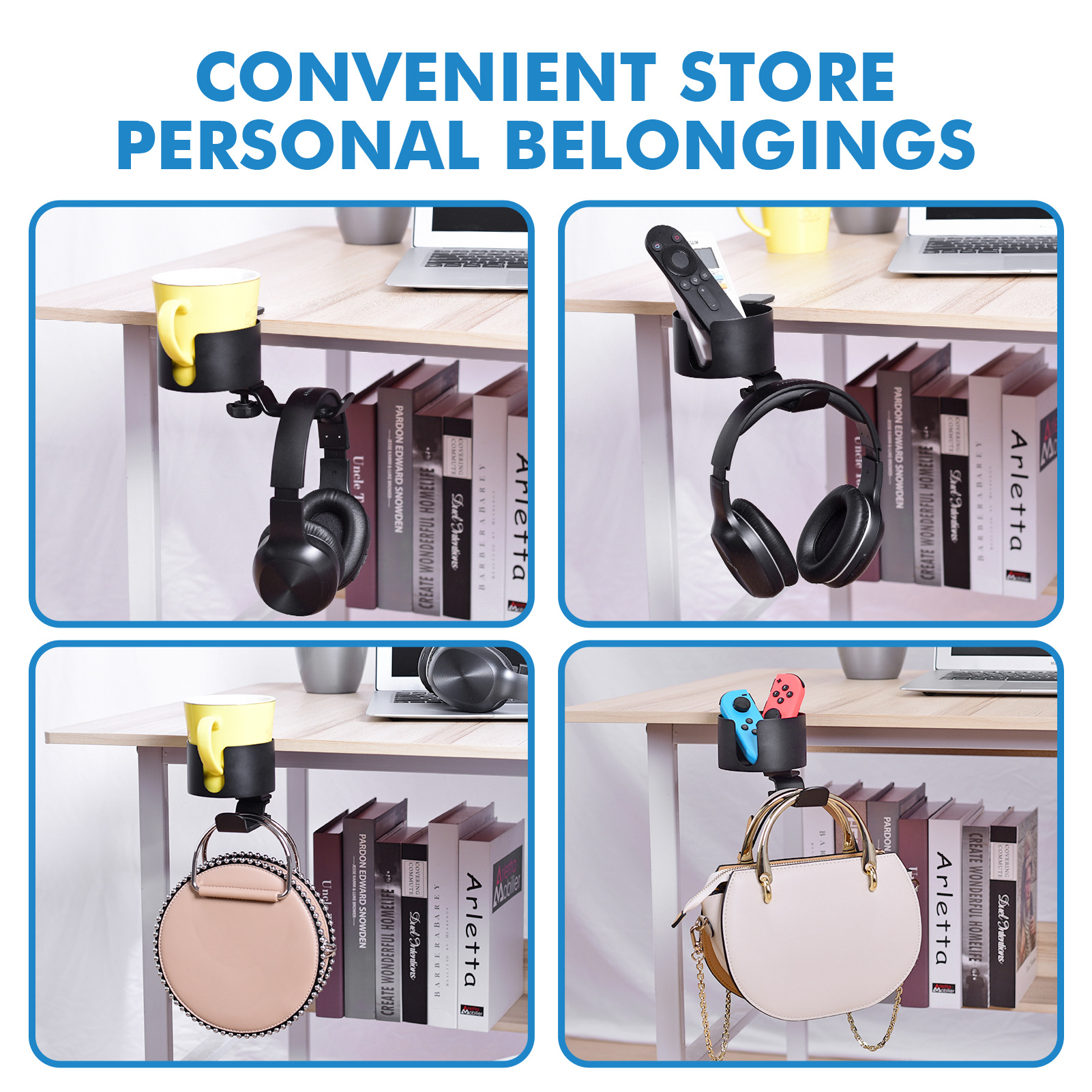 New 360-degree rotating earphone hanger desktop lock clip headset hook display rack aluminum alloy cup holder