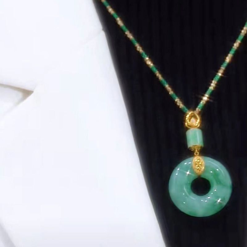 Original Design Imitation Jade Ping An Buckle Fashion Temperament Jade Pendant Necklace Internet Popular Sweater Chain Clothing Hanging