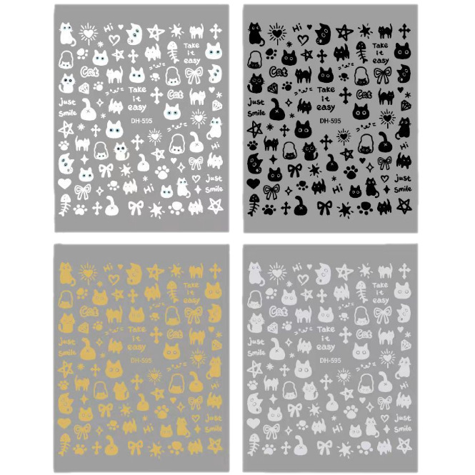 Trendy Cartoon Stickers Classic Black and White Cat New Cute Ins Kitten Nail Art Adhesive Stickers