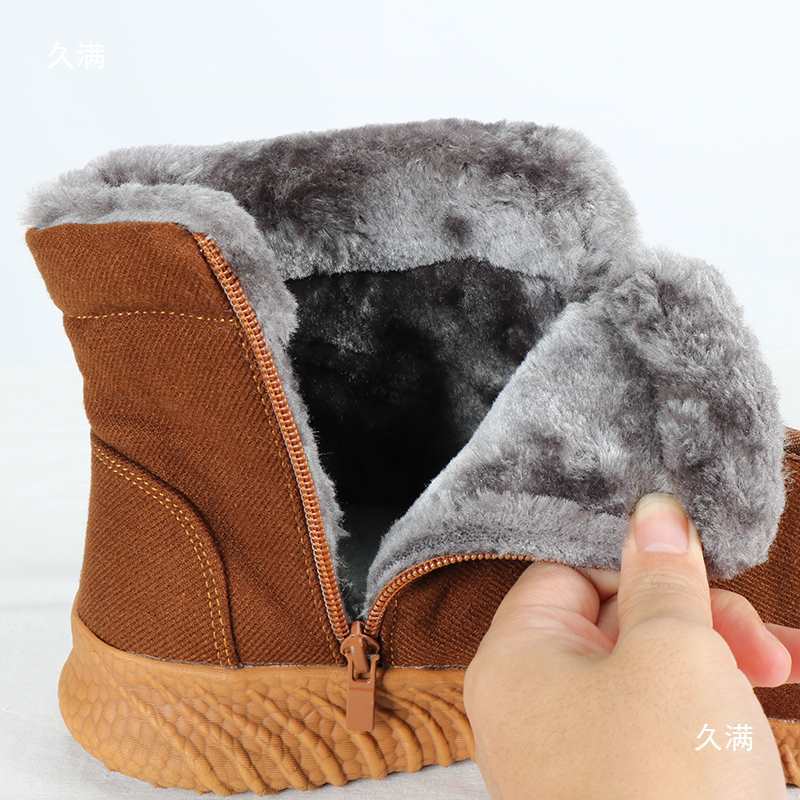 Winter Monk Shoes with Cotton and Velvet High-Top Shoes, Monk Warm Short Boots, Yellow Non-Slip Shoes, Layman Shoes, Nuns' Cotton Shoes