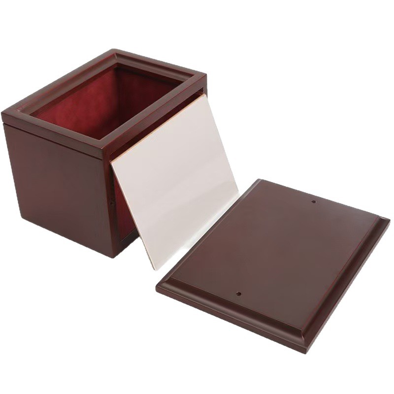 Wooden Pet Urn Pull-Out Cover Animal Funeral Supplies Urn with Photo Frame Cremated Ashes Commemorative Wooden Box