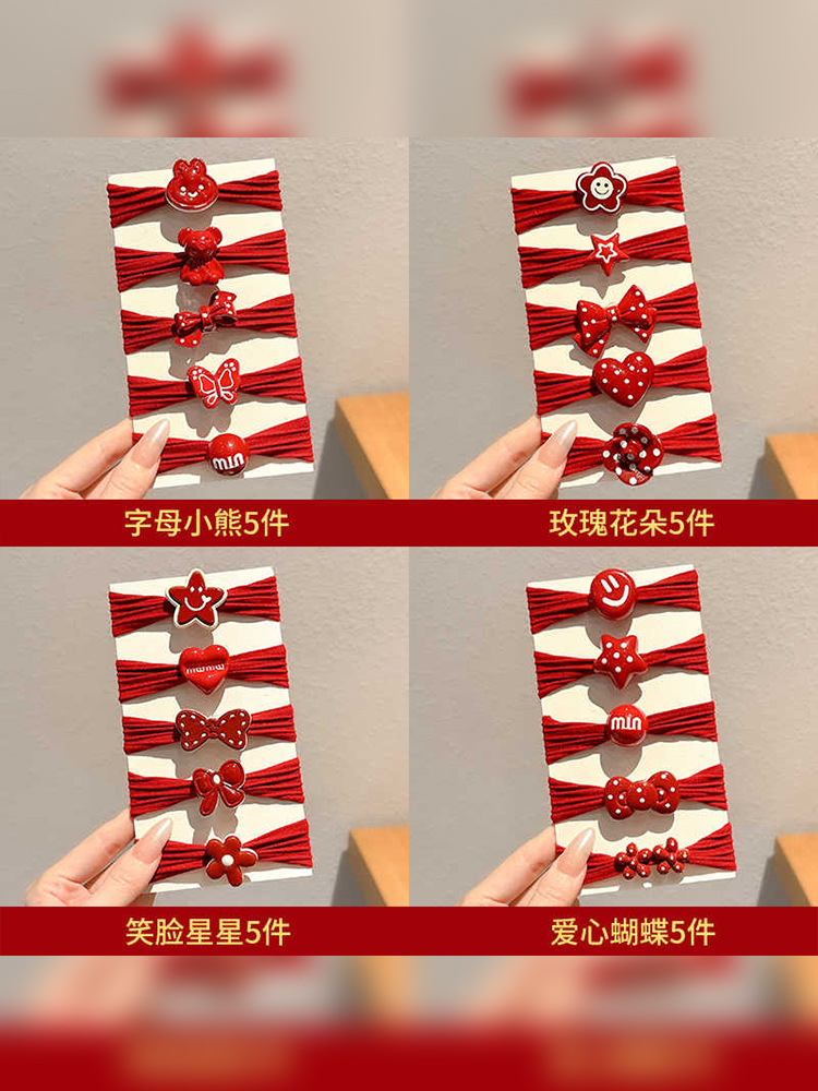 Children's Bow Headband New Year's Ankora Red Hair Band Girls' High Elasticity Does Not Hurt Hair Rubber Band Women's Hair Rope Headwear