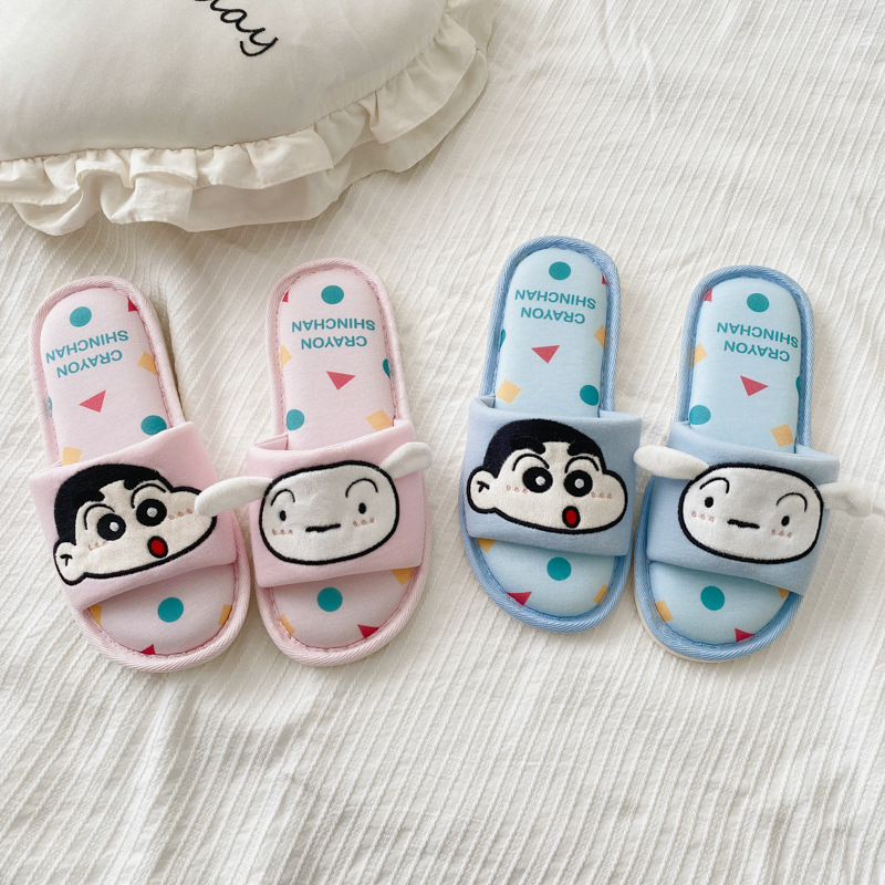 Spring and Summer New Knitted Cloth Slippers Cute Cartoon Girl Heart Indoor Non-Slip Home Open Toe Slippers for Girls