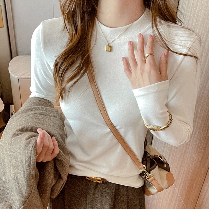 Тщательно выбранная женская базовая футболка 2025 года, новая модель из микрофибры и кокосового велюра, осенне-зимний длинный рукав, высококачественный топ