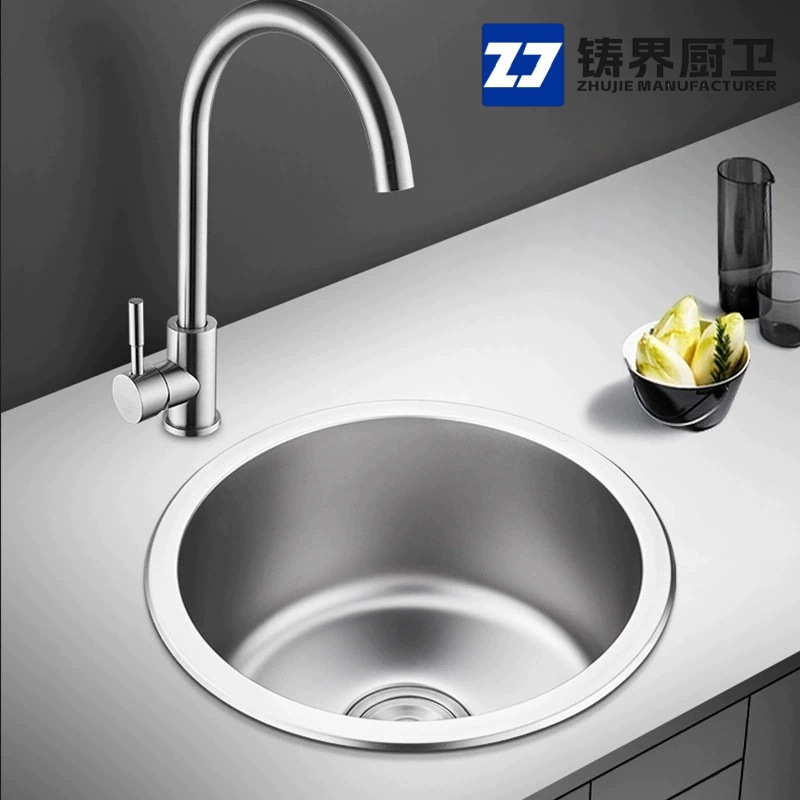 Stainless Steel Round Sink Kitchen Sink Single Sink Dishwashing Basin Round Island Bar Small Sink Nano Black Diamond