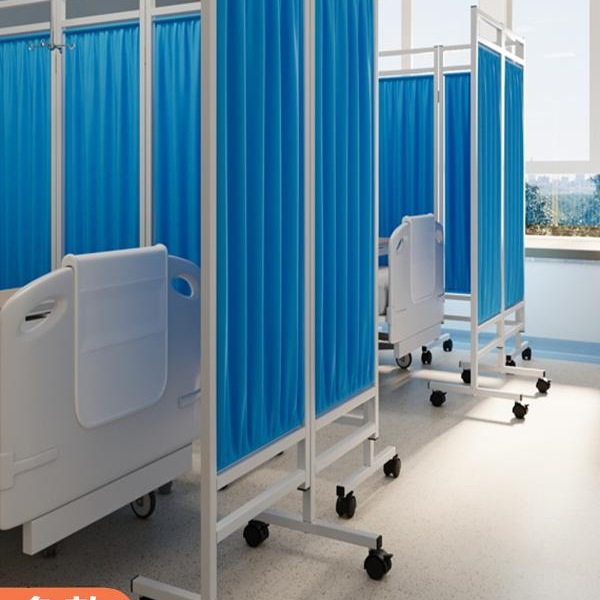 Medical Screen Partition Hospital Clinic Health Room Beauty Foot Bath Iron Fabric Sliding Mobile Folding Screen with Wheels