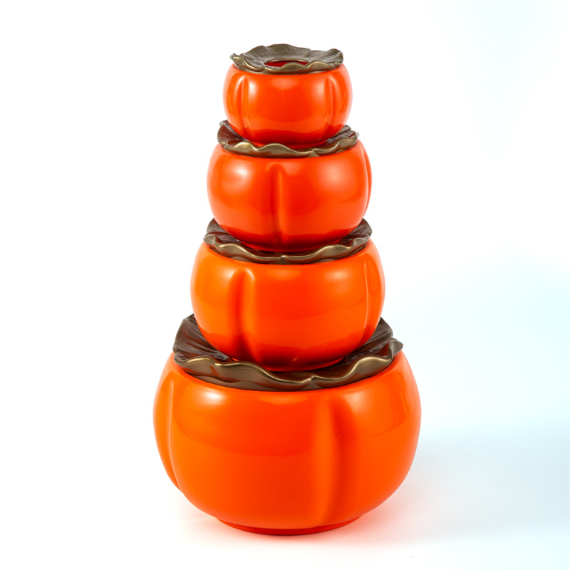 Imitation Persimmon Decorative Vase Sealed Sugar Pot Festive Persimmon Ruyi Pot New Chinese Style Plastic Flower Pot Imitation Ceramic Pot