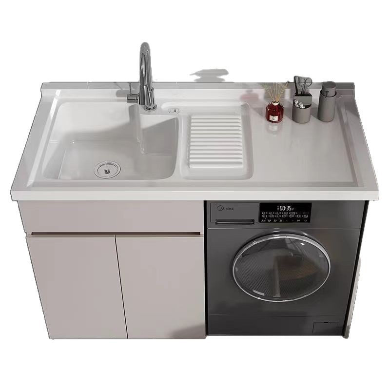 Whole-Panel Honeycomb Aluminum Laundry Cabinet with Integrated Quartz Countertop Basin, Balcony Cabinet, Washbasin Sink with Washboard Combination Set