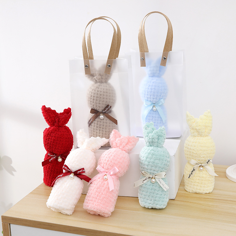 Coral velvet bunny style towel hand gift wedding birthday return gift wedding shop holiday opening creative gift