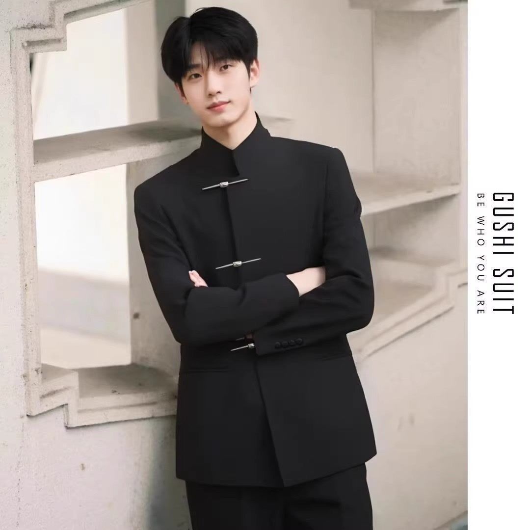 Весенний новый китайский стиль中山装 пиджак с металлическими пуговицами, стильный приталенный свадебный костюм, повседневный пиджак для мужчин