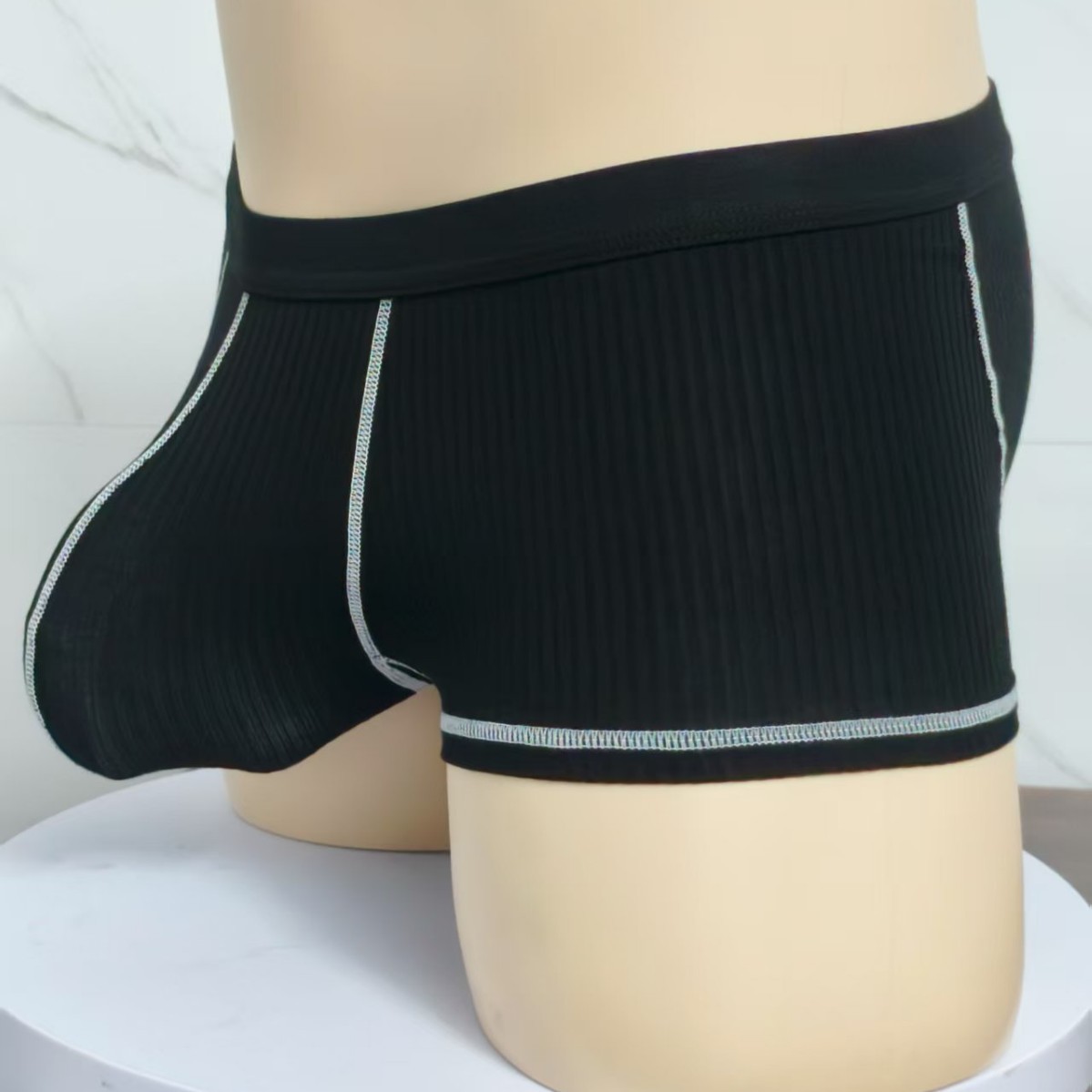 Threaded Breathable U-Shaped Low-Rise Hip-Lifting Single-Layer Thin Men's Boxer Briefs with Enlarged Front Pouch