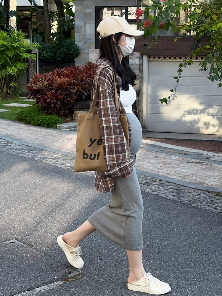 Maternity Knit Skirt Without Belly Support for Women, Autumn and Winter Pregnancy Pants, Petite Straight-Leg Hip-Hugging Maternity Skirt, Autumn Wear